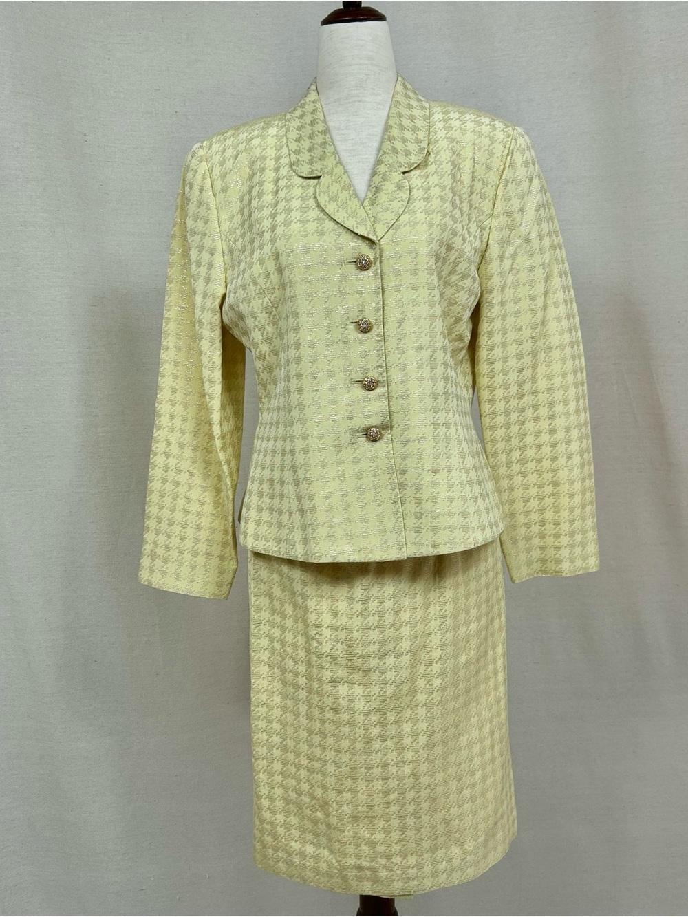 Albert Nipon Vintage Yellow Houndstooth Pencil Skirt
